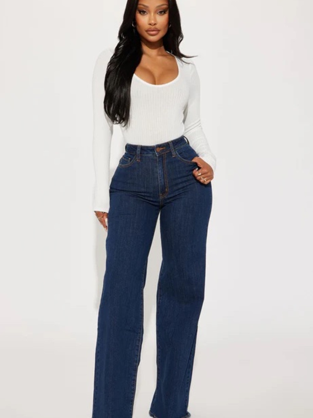 Fashion Nova Chasing Thrills Stretch Wide Leg Jeans - Dark Wash - Size 3